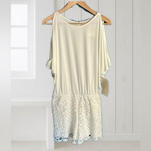 Boston Proper White Dolman Cut Out Sleeve Lace Romper